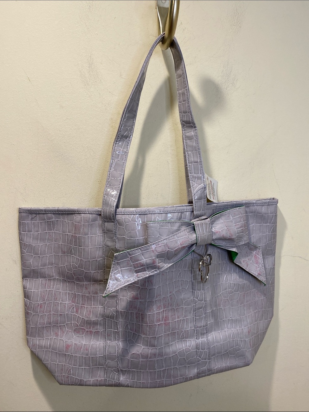 Walt Disney World Gray  Croc-Embossed Bow  Large Tote Bag
